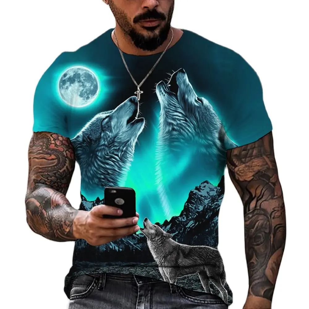 Top Trends: 2024 Wolf T Shirt For Mens Animal Print Short Sleeve Top 3D Casual Street Man&#039;s T-shirt Oversized Tee Shirt Men Vintage Clothing Shoppable Styles