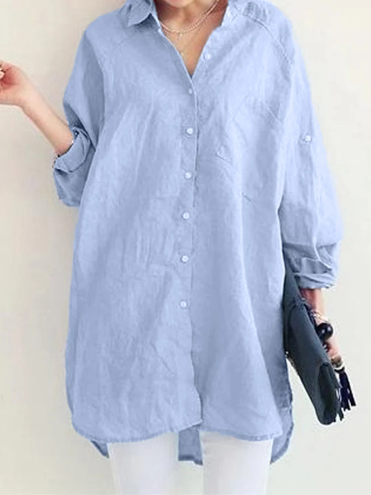 Top Trends: 2023 ZANZEA Women's Blouse Stylish Button Shirts Casual Long Sleeve Blusas Female Lapel Solid Tunic Baggy Chemise Shoppable Styles