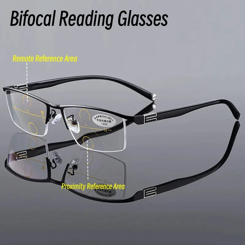 Top Trends: Fashion Bifocal Reading Glasses For Men Business Progressive Near Far Eyeglasses Anti-Blue Light Eyewear Half Frame Eyewear Shoppable Styles