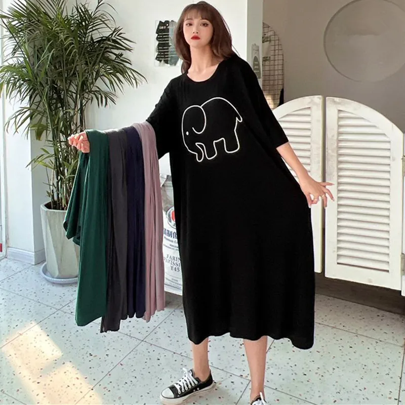 Top Trends: Fdfklak Cute Cartoon Nightwear Dress Women Nightshirt New Loose Plus Fat Modal Nightgowns Female Summer Nightdress 110 Kg Wear Shoppable Styles