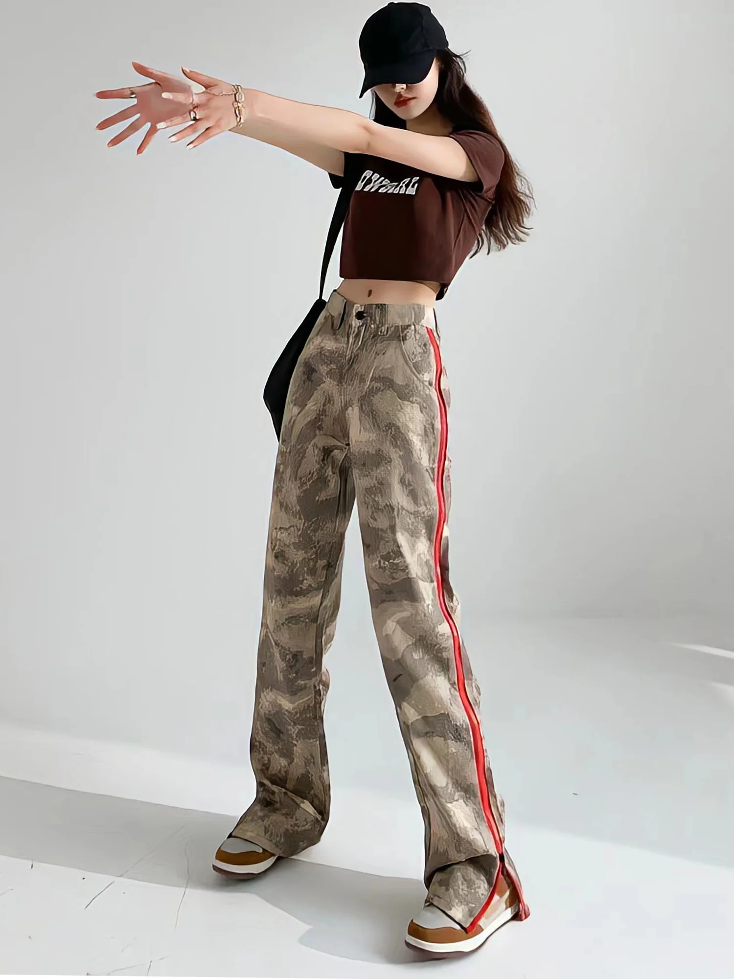 Top Trends: Women Streetwear Camouflage Cargo Pants Fashion Baggy Hip Hop Pant Chic Zipper Stripe Wide Leg Trousers Y2k Trend Cargo Jeans Shoppable Styles - Image 6