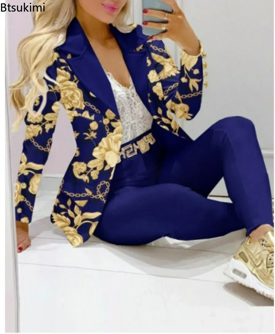 Top Trends: 2024 Women Formal Jacket &amp; Trousers Office Lady Outfits Autumn Women Two Pieces Set Print Blazer Coat &amp; Pants Suit Sets Female Shoppable Styles