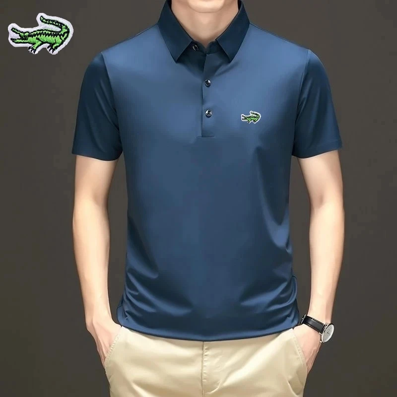 Top Trends: Men's Embroidered Mulberry Silk Polo Shirt New Spring / Summer Thin Fashion Business Casual Ice Cool Silk Short Sleeve T-shirt Shoppable Styles - Image 2