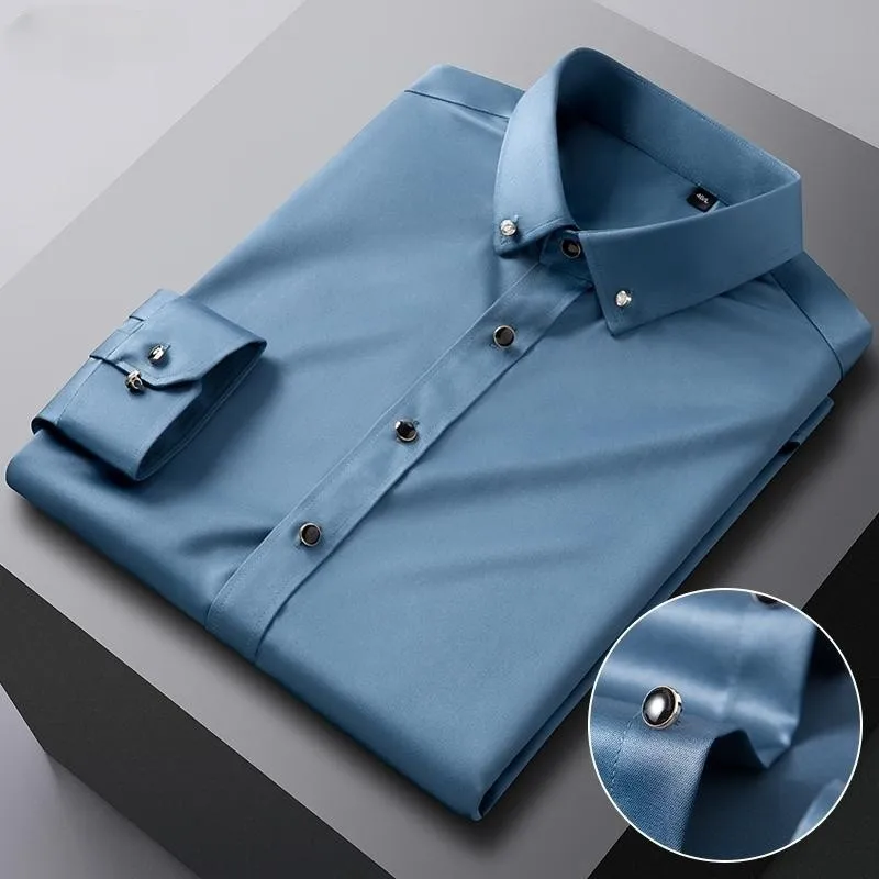 Top Trends: Business Fashion Men's Long Sleeve Shirt Solid Color Casual Micro Stretch Formal Drill Collar High Quality Luxury Men's Clothes Shoppable Styles