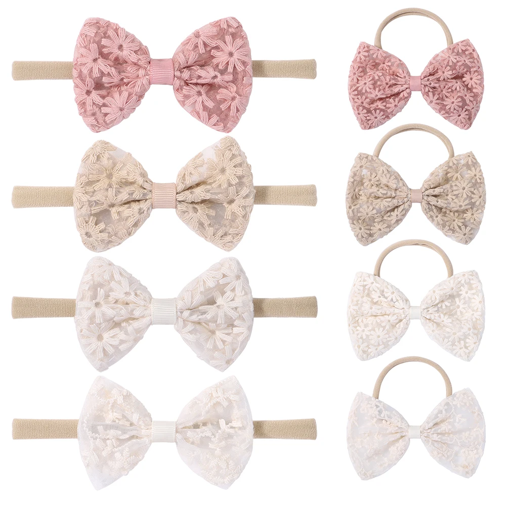 Top Trends: New Baby Girls Embroidered Lace Headband Newborn Elastic Hairband Fashion Floral Hair Ornaments Baby Accessories Bow Headwear Shoppable Styles