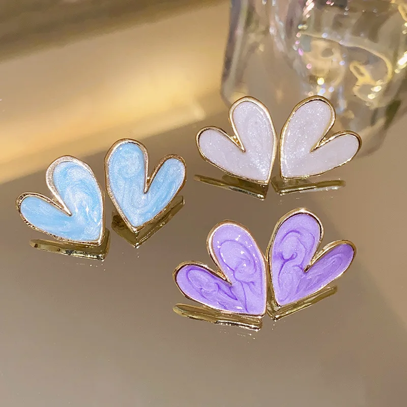 Top Trends: Korean Fashion White Blue Purple Heart Earrings For Women Jewelry 2023 Trending Luxury Women&#039;s Stud Earrings Accessories Gifts Shoppable Styles