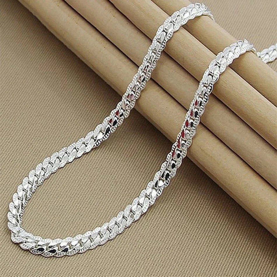 Top Trends: 925 Sterling Silver 6mm Side Chain 8 / 18 / 20 / 22 / 24 Inch Necklace For Woman Men Fashion Wedding Engagement Jewelry Gift Shoppable Styles