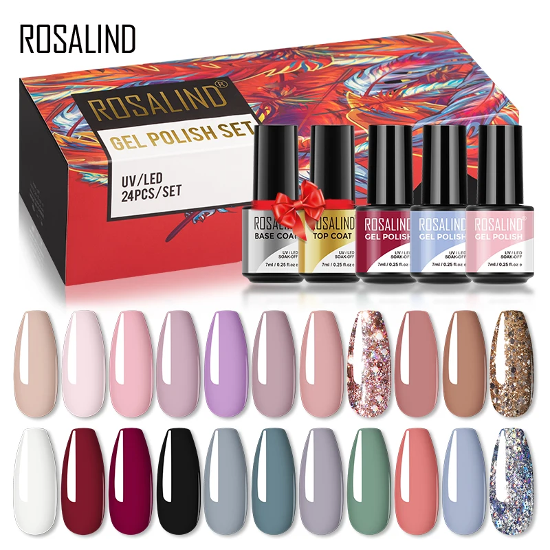 Top Trends: ROSALIND Gel Nail Polish Set 24PCS Winter Semi Permanent Gel Hybrid Varnish Need Base Top Coat Nails Art Nail Polish Kit Shoppable Styles