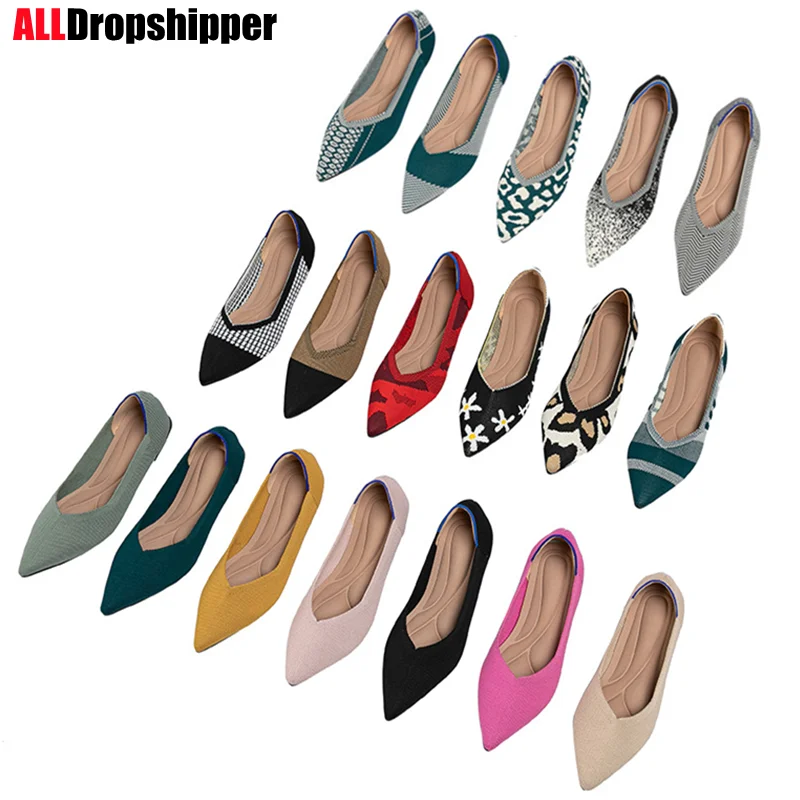 Top Trends: Plus Size 43 Pointed Toe Flats Knitting Elastic Comfortable Ballet Shoes Women's Flat Soft Loafers Spring Autumn Single Shoes Shoppable Styles