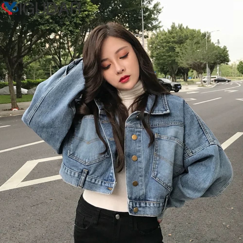 Top Trends: Denim Jackets Loose Women Turn Down Collar Basic Cropped Denim Jacket Female Bomber Short Jean Coat For Y2k 90s Aesthetic Shoppable Styles