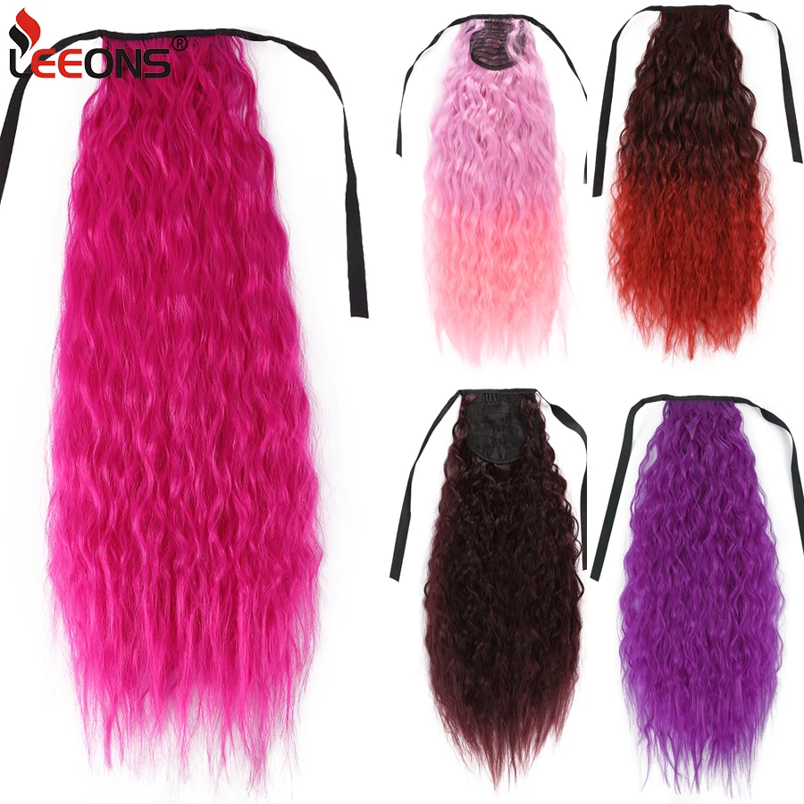 Top Trends: Long Synthetic Corn Wave Ponytail Extension Clip In Ombre Red Pink Color Curly Wavy Hair Extensions Tie Up Ponytail Hair Piece Shoppable Styles