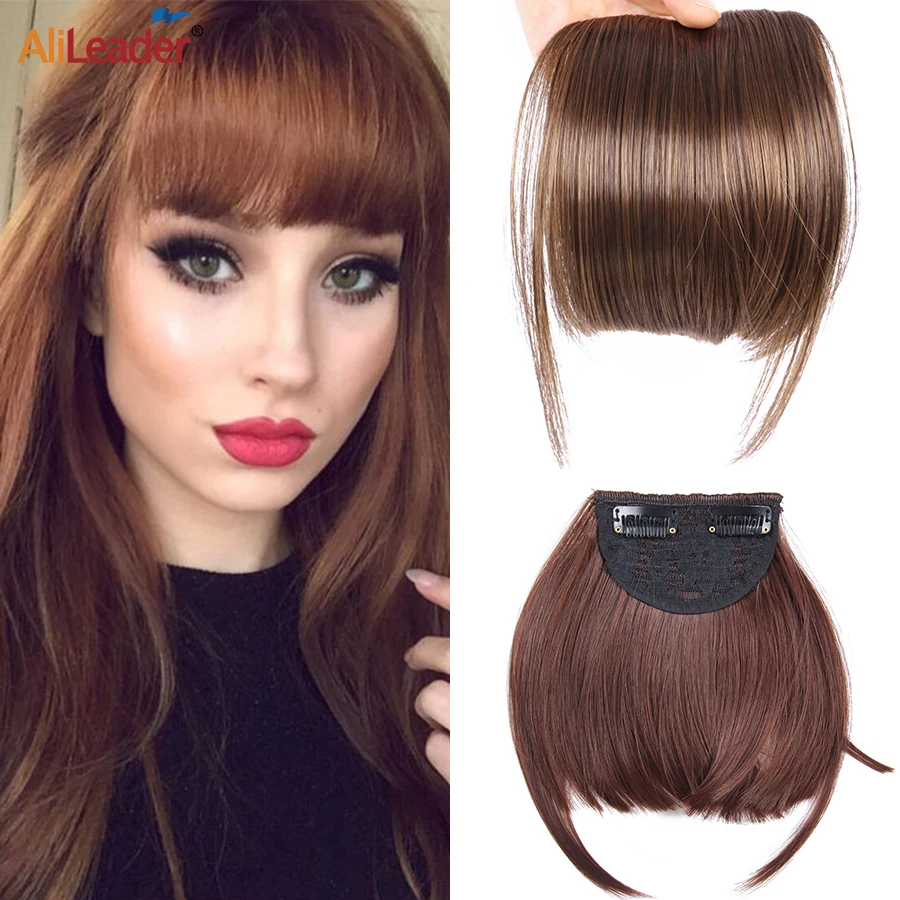 Top Trends: Synthetic Fake Blunt Hair Bangs 2Clips In Hair Extension Neat Front Fake Fringe False Hairpiece For Women Clip In Bangs Shoppable Styles