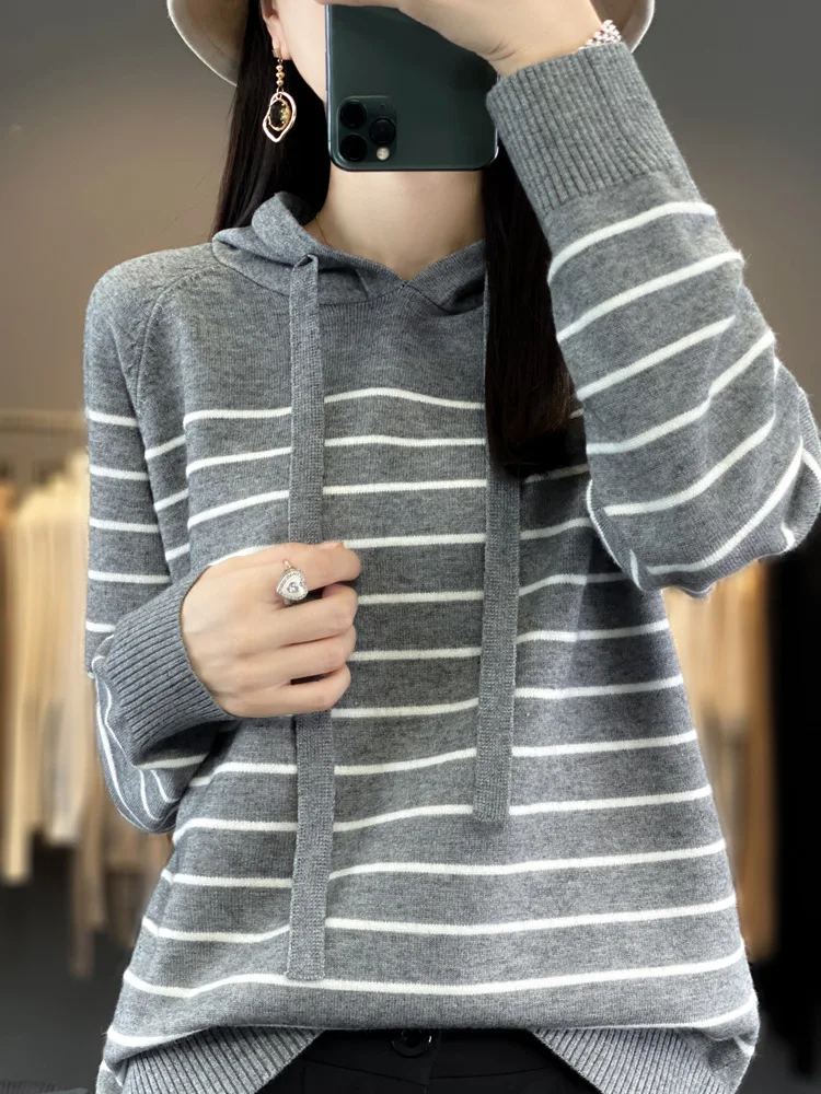 Top Trends: New Striped Wool Hoodies And Sweatshirts For Women Long Sleeve Sweaters Knitted Jumpers Female Outerwears Fashion Hoody Clothing Shoppable Styles