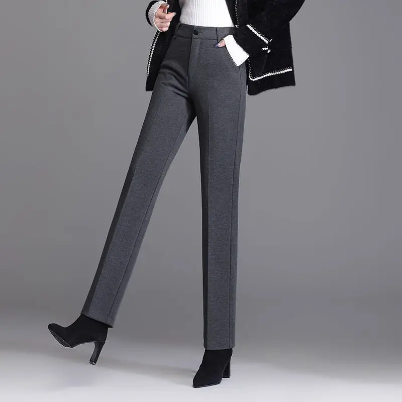 Top Trends: Drape Woolen Cloth Zipper Solid Color Straight Trousers Autumn Winter Office Lady Pockets Button Higt Waist Casual Women's Pants Shoppable Styles - Image 3