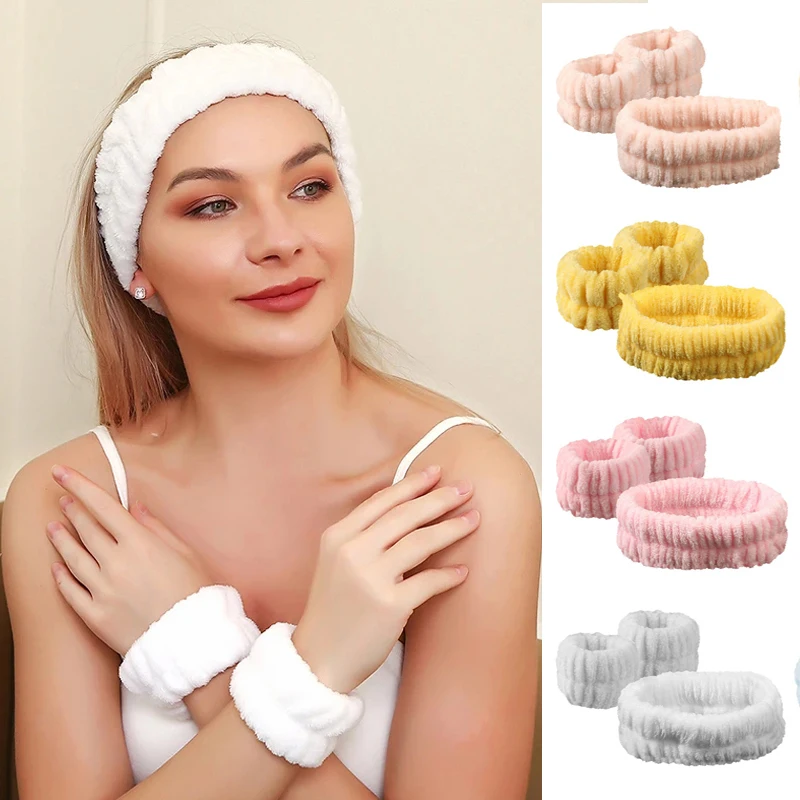 Top Trends: Coral Fleece Face Wash Washband Headbands Set Microfiber Absorbent Spa Wristbands Yoga Facial Makeup Hairbands Women's Headband Shoppable Styles