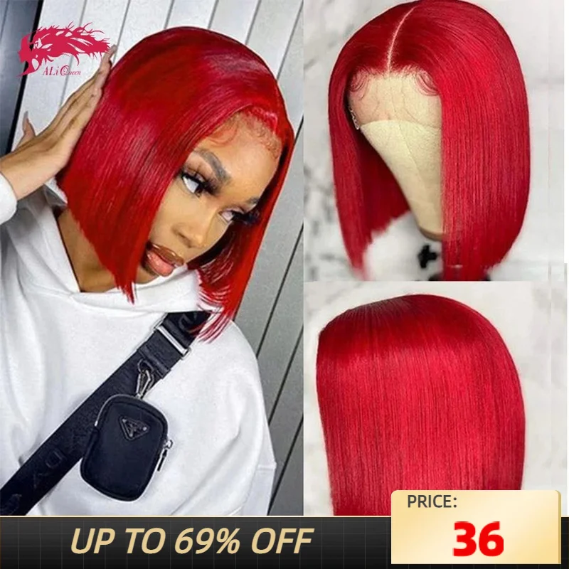 Top Trends: Ali Queen 13x4 Short Bob Wigs Red Color 180% Density Transparent Lace Pre Plucked Bone Human Hair Lace Front Bob Wigs For Women Shoppable Styles