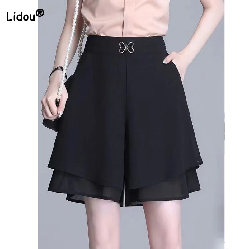 Top Trends: Korean Fashion Printed Chiffon Shorts Women's Clothing Summer New All-match Casual Pockets Loose High Waist Shorts For Female Shoppable Styles