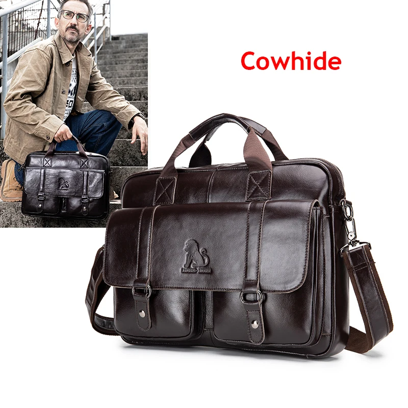 Top Trends: Genuine Leather Briefcase For Man Cowhide Handbag Laptop Office Shoulder Business Work Messenger Crossbody Side Bag Suitcase Shoppable Styles