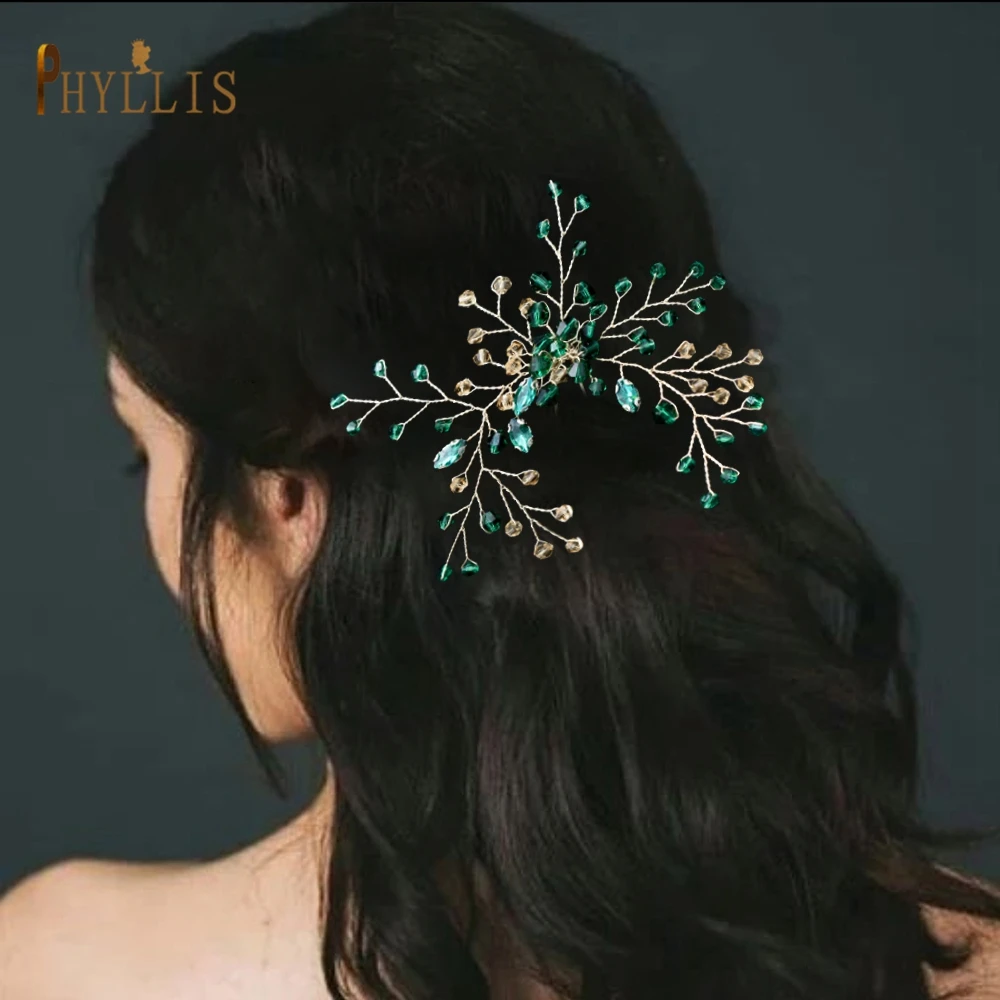 Top Trends: A45 Emerald Green Bride Headdress Vintage Wedding Hair Accessories Handmade Rhinestones Bridal Hair Clips Crystal Head Jewelry Shoppable Styles