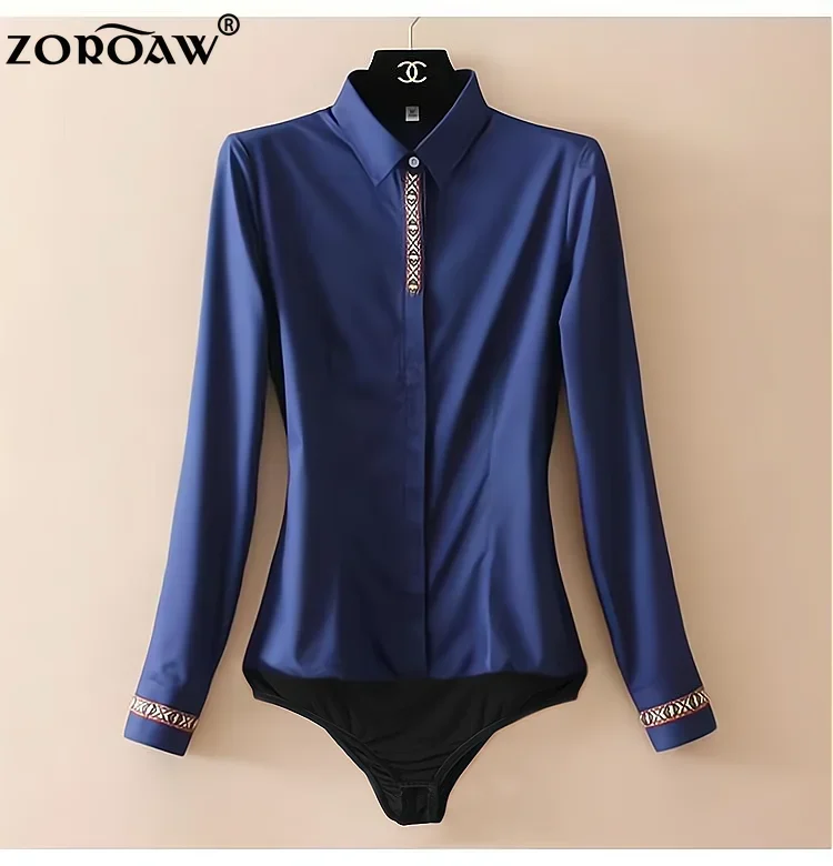 Top Trends: Women's Elegant Chiffon Bodysuits, Slim Suit, Office Lady Work Body Shirts, Long Sleeve Spliced Cuffs, Women's Formal Tops Shoppable Styles