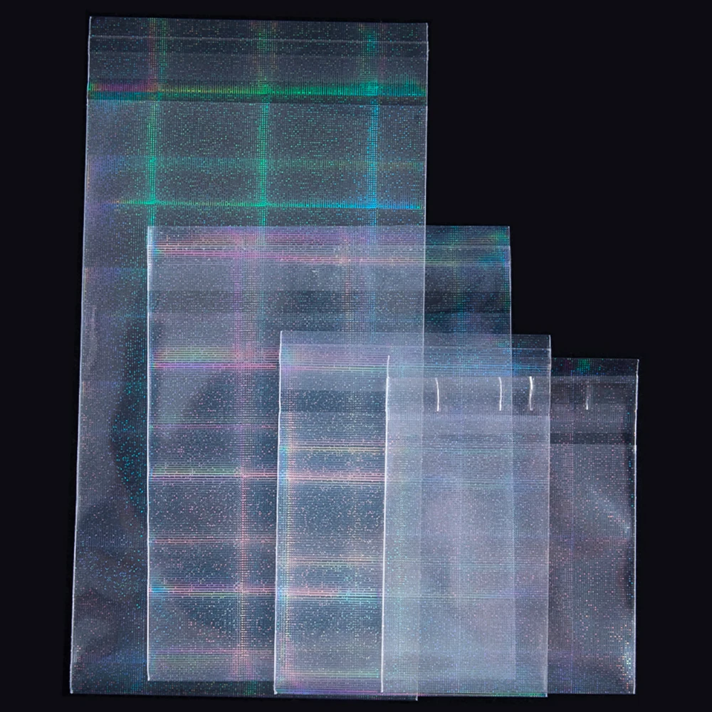 Top Trends: 20 / 50pcs Holographic Laser Self-adhesive Bag Clear Plaid Pattern Flash Pouches For DIY Jewelry Package Badge Bags Card Sleeves Shoppable Styles