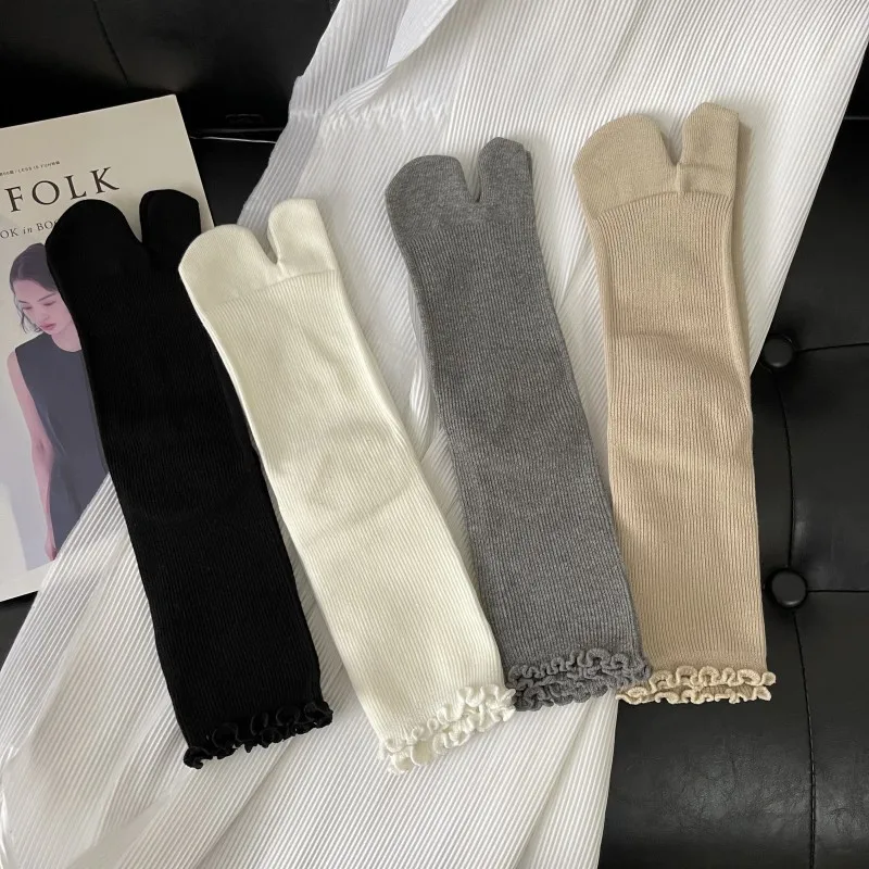 Top Trends: High Quality Combed Cotton Split Toe Woman Socks Solid Color Simple Comfortable Soft Two-Toed Japanese Harajuku Women's Tabi Sox Shoppable Styles