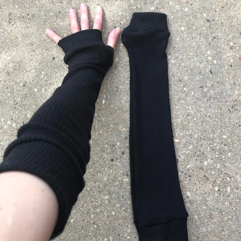 Top Trends: Gothic Long Fingerless Gloves Women‘s Mitten Winter Arm Warmer Knitted Arm Sleeve Fine Casual Soft Girls Goth Clothes Punk Glove Shoppable Styles