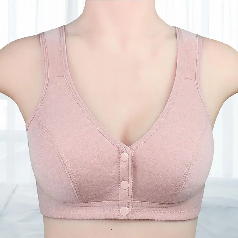 Top Trends: Comfortable Soft Bras Cotton Front-Close Bralette Wide Strap Buttons V Neck Padded Push Up Plus Size Middle Age Women Underwear Shoppable Styles