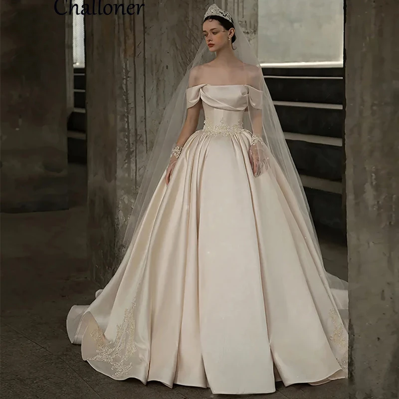 Top Trends: Challoner Exqusite Princess Wedding Dresses Elegant Boat Neck Off The Shoulder Backless Satin Bride Ball Gown Robe De Mariee New Shoppable Styles