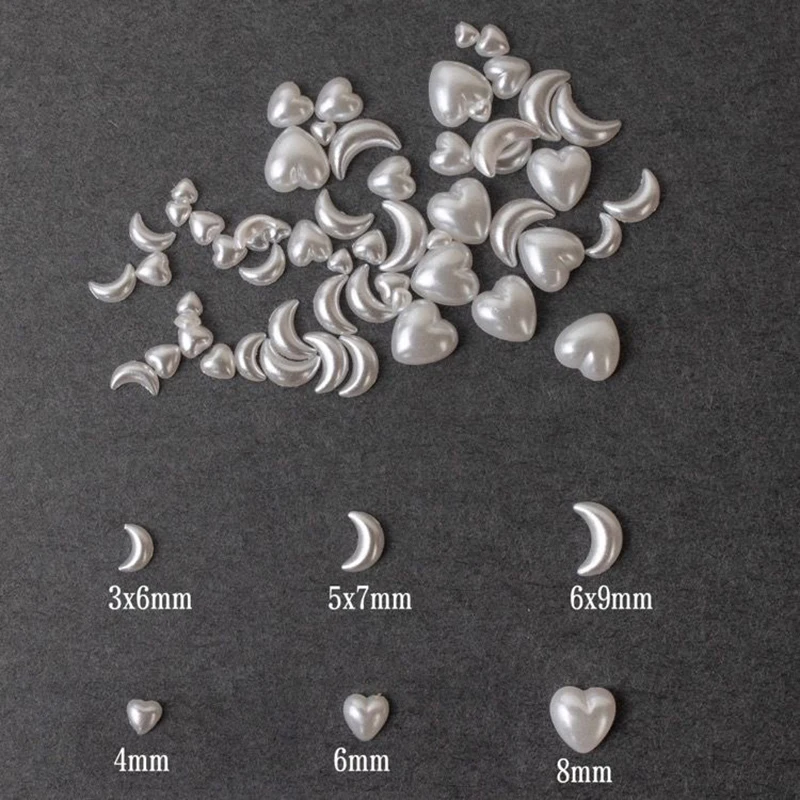 Top Trends: Resin Heart Moon Nail Art Decoration Flat Back Pearlescent White Mixed Size 3D Manicure Accessories 100 / 200pcs Shoppable Styles