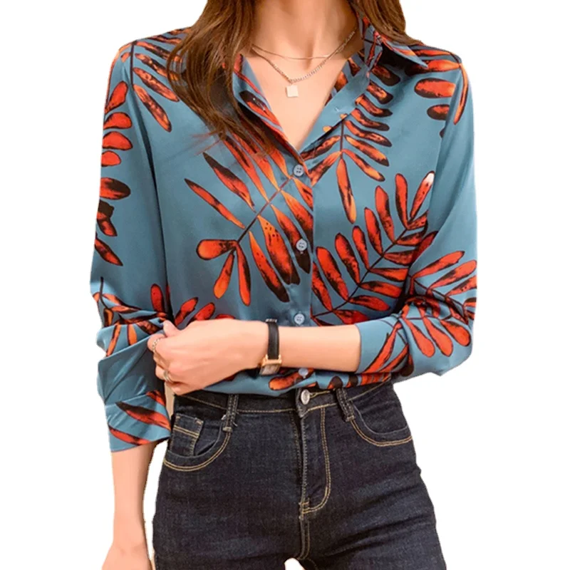 Top Trends: New Chic Leaves Printing Ladies Shirts Women&#039;s Blouses 2023 Spring Summer Long Sleeve Shirts Tops Blusas Mujer Shoppable Styles