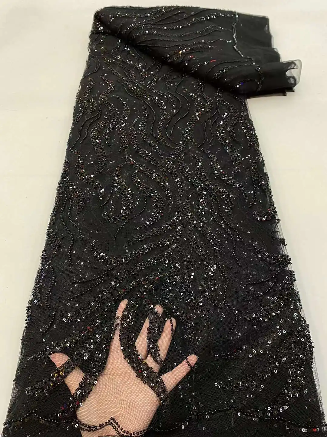 Top Trends: Black African Sequins Lace Fabric 2023 5 Yards High Quality French Nigerian Groom Lace Fabric For Sewing Dress Wedding Party Shoppable Styles