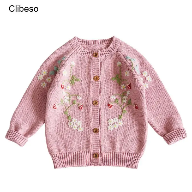 Top Trends: 2024 Korean Fashion Baby Girls Knit Cardigan For Autumn Winter Kids Girl Embroidery Sweater Coat Children Lovely Knitted Coat Shoppable Styles