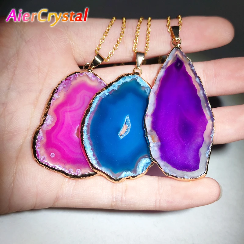 Top Trends: Fashion Irregular Magic Agate Piece Crystal Color Quartz Stone Natural Gold Pendant Necklace Jewelry Reiki Healing Gift Shoppable Styles