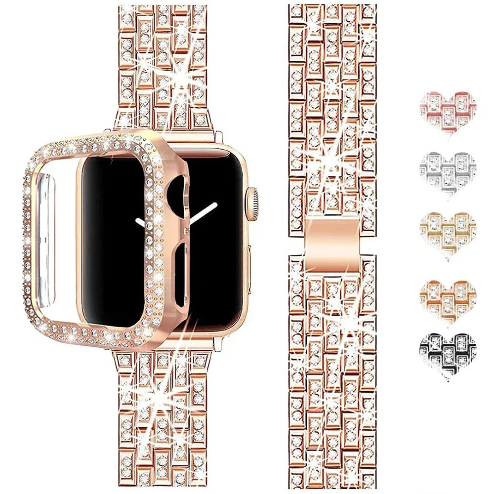 Top Trends: For Apple Watch Band Ultra 49mm 45mm 41mm 40 / 44mm 42mm Glitter Metal Strap Diamond Protective Case IWatch Series 9 8 7 6 5 4 SE Shoppable Styles