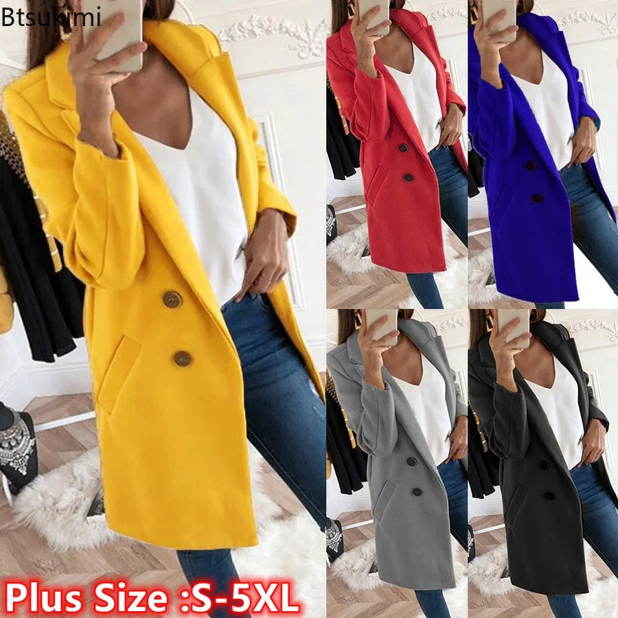 Top Trends: New Plus Size 4XL 5XL Women's Autumn Coat Woollen Blends Overcoats 2024 Winter Long Sleeve Casual Oversize Outwear Jackets Coat Shoppable Styles