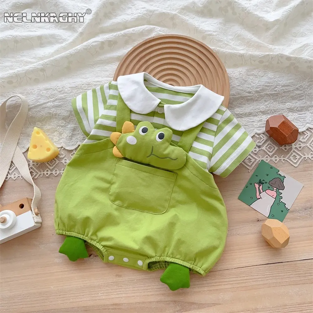 Top Trends: Summer 2023 Cute 100% Cotton Romper Peter Pan Collar Stripes 3D Cartoon Animals - Infant Newborn Baby Boys Girls One-piece 0-24M Shoppable Styles