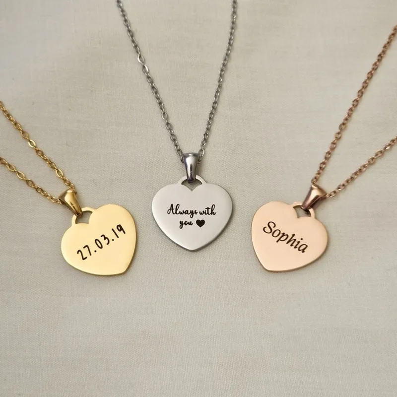 Top Trends: Custom Any Text Name Date Necklace Engraved Love Heart Necklace Stainless Steel Jewelry Best Birthday Gift For Her Dropshipping Shoppable Styles