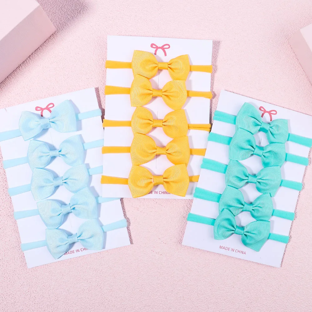 Top Trends: 5Pcs / Set Solid Color Headwear Elastic Hair Bands For Baby Girls Grograin Ribbon Bow Headband Infant Kids Cute Hair Accessories Shoppable Styles