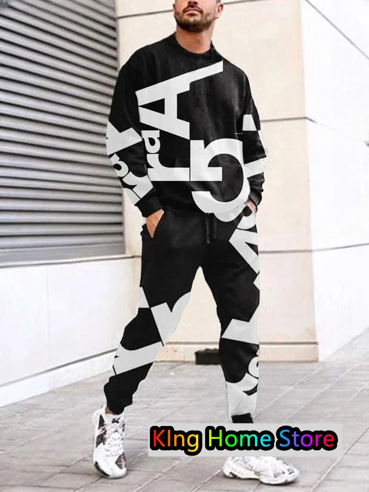 Top Trends: Autumn Men&#039;s Long Sleeve Trouser 2 Piece Set Outfit Casual Letter Print Oversized Sportwear Men&#039;s Street Clothing Outfit Shoppable Styles