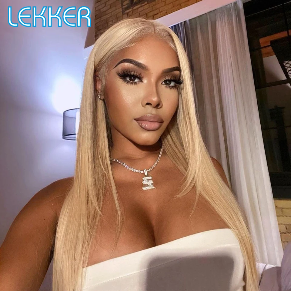 Top Trends: Lekker 613 Blonde Straight 13x1 T Lace Front Human Hair Wig For Women Pre Plucked Brazilian Remy Hair Glueless Colored Bob Wigs Shoppable Styles