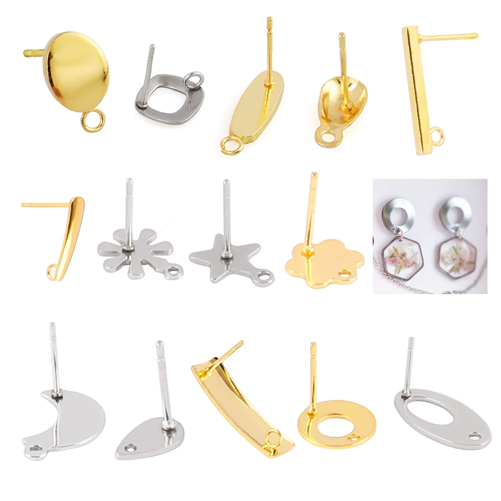 Top Trends: 20Pcs Stainless Steel Hook Earrings Base With Hole Geometric Polygonal Earring Posts Connector For DIY Jewelry Making Supplies Shoppable Styles