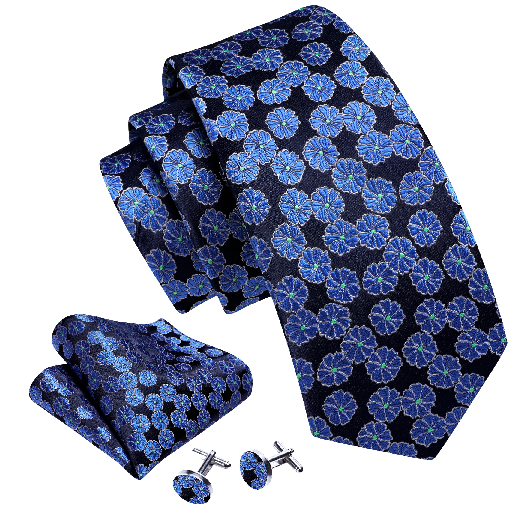 Top Trends: Fashion Blue Floral Silk Tie For Men Exquisite Woven Leisure Ncektie Pocket Square Cufflinks Set Wedding Party Designer FA-6501 Shoppable Styles - Image 3