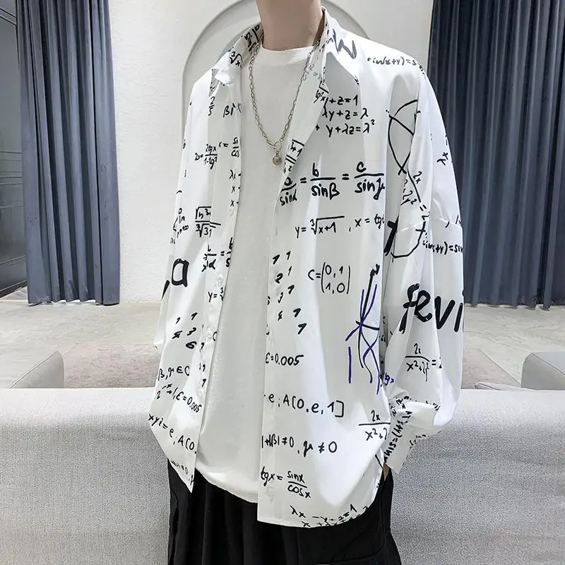 Top Trends: 2023 New Spring And Autumn Trend Hong Kong Style Japanese Casual Loose And Luxury Korean Edition Simple Printed Men's Shirt Shoppable Styles