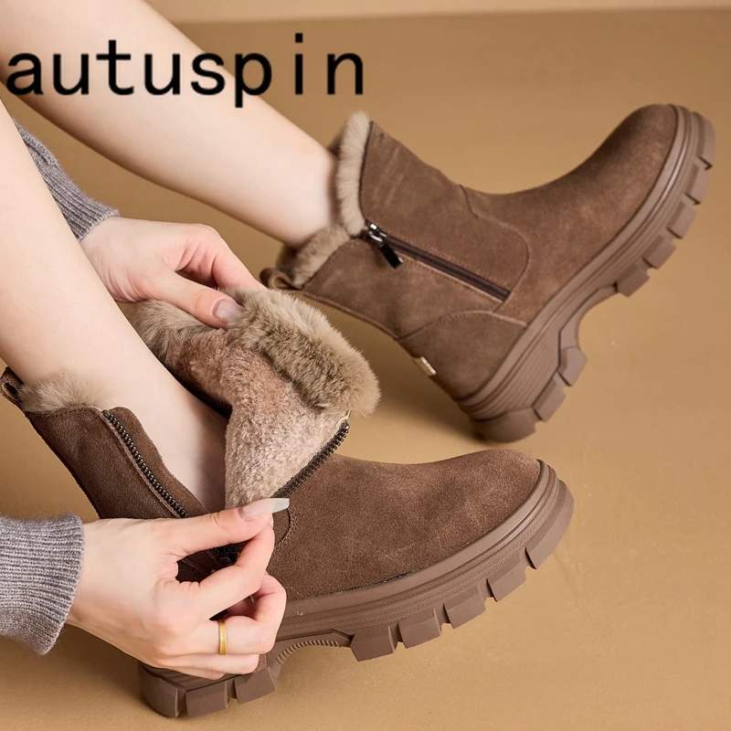 Top Trends: AUTUSPIN New Suede Leather Women Snow Boots Outdoor Leisure Flats Platforms Ladies Shoes Fashion Side Zipper Warm Plush Boot Shoppable Styles