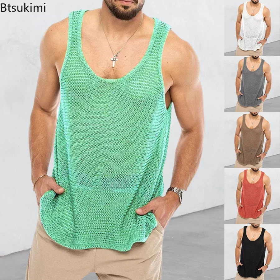 Top Trends: 2024 Summer Men&#039;s Casual Tank Top Knit Sports Vest Loose Knit Sleeveless Male T-shirt Breathable Mesh Sports Top Men Clothing Shoppable Styles