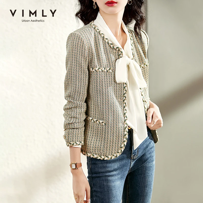 Top Trends: Vimly Short Tweed Jackets For Women 2023 Autumn Winter Korean Fashion Long Sleeve Elegant Jacket Coat Outerwear Clothes V0813 Shoppable Styles