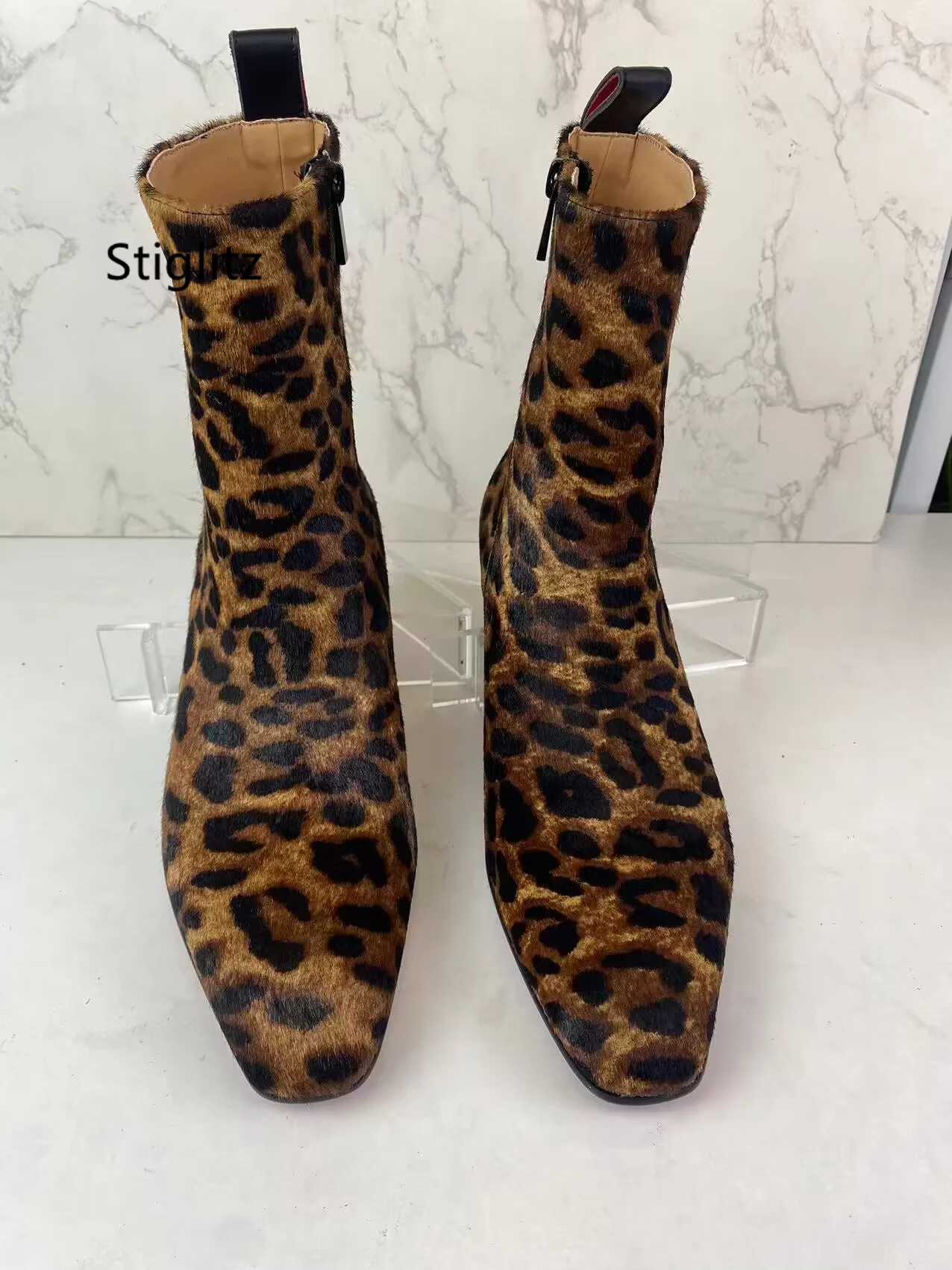 Top Trends: Leopard-Print Horsehair Men&#039;s Boots Pointed Toe Zipper High Top Ankle Boots Casual Runway Party Catwalk Shoes Autumn Winter New Shoppable Styles