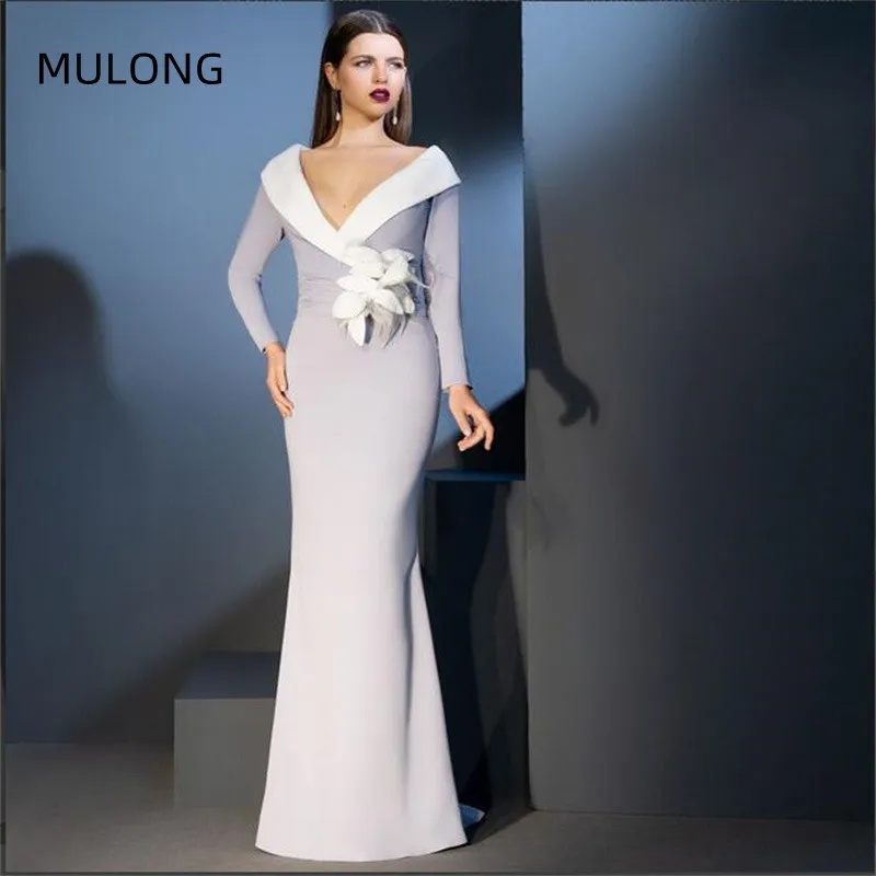 Top Trends: MULONG Elegant Mother Of Bride Dresses Mermaid Floor Length Wedding Guest Gown With Full Sleeve Mother&#039;s Party Wear With Flower Shoppable Styles