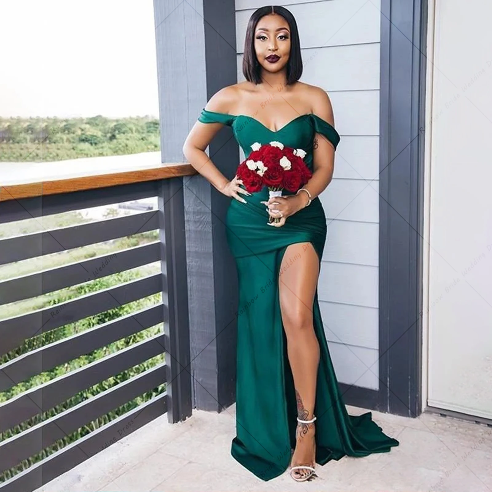 Top Trends: Simple Side Slit Floor Length Bridesmaid Dresses 2023 Elegant African Custom Neck Sheath Wedding Party Gown Mujer Invitada Chic Shoppable Styles - Image 3